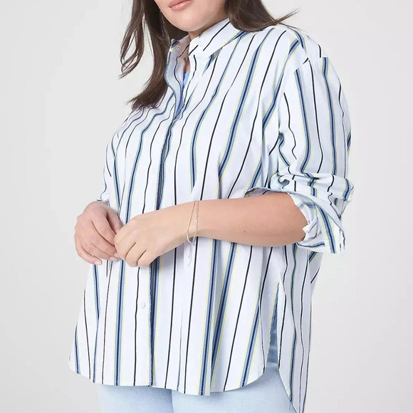 Lane Bryant Menswear Stripe Relaxed Button-Down Boyfriend Shirt in Size 22/24 3X - Picture 1 of 13
